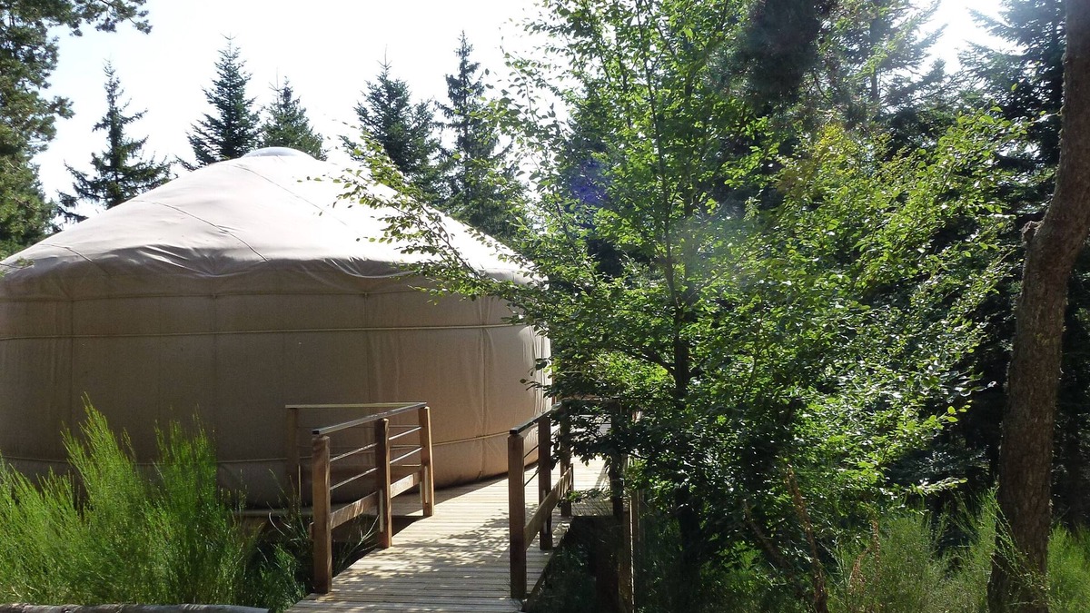 Saint-Bonnet-le-Froid Cabin | 1 contemporary comfortable yurt located in a wood terrace with a view.