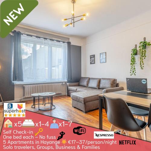 Hayange Apartment | 1 STUDIO & 5 APPTS - 1 à 4 lits - 1 à 7 pers - max 31 pers - 1 immeuble - Confort, Flexibilité - ENGLISH - 1 STUDIO & 5 APTS - 1 to 4 beds - 1 to 7 guests - up to 31 - same building - Cattenom