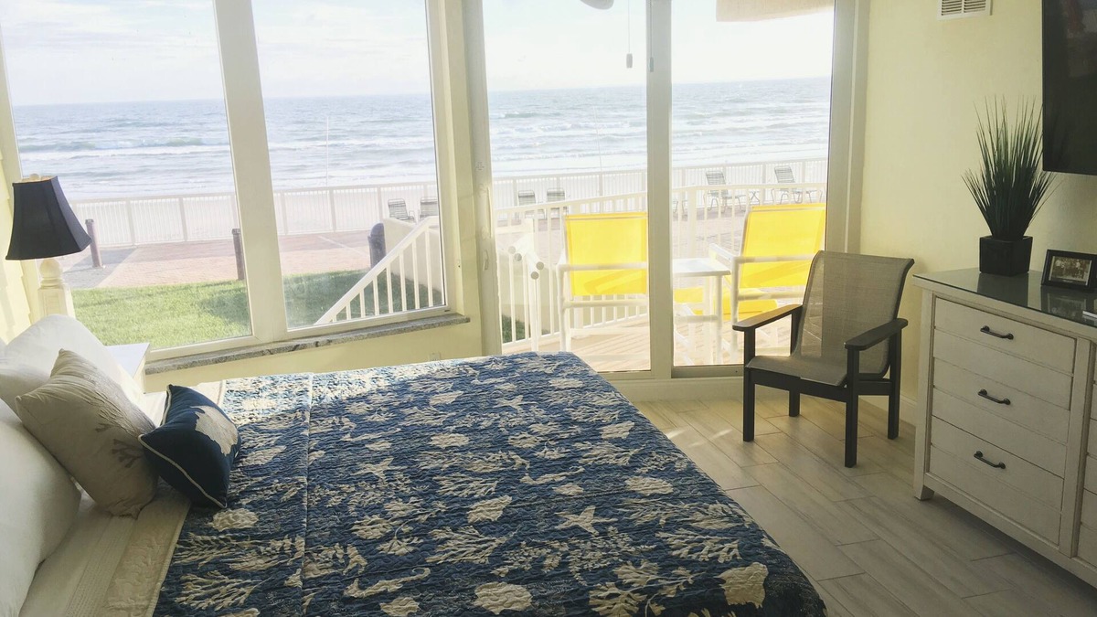 Daytona Beach Shores Condo | #102 2BR 2KING-1QMURPHY 2.5BA OCEAN FRONT Laundry Rm Remodeled 20# DOG Spacious