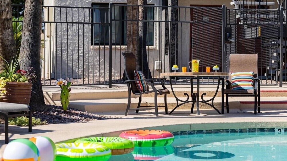 New Papago Parkway Apartment | 107 Exclusive Getaway | Heated Pool, Fire Pit & Fully Furnished Suite for Short or Long Stays