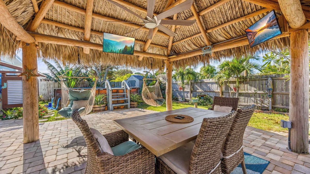 West Point To Snug Harbor Estates House | 3BR Cocoa Beach Oasis w Tiki Hut & Kayaks (Walk to Beach!)