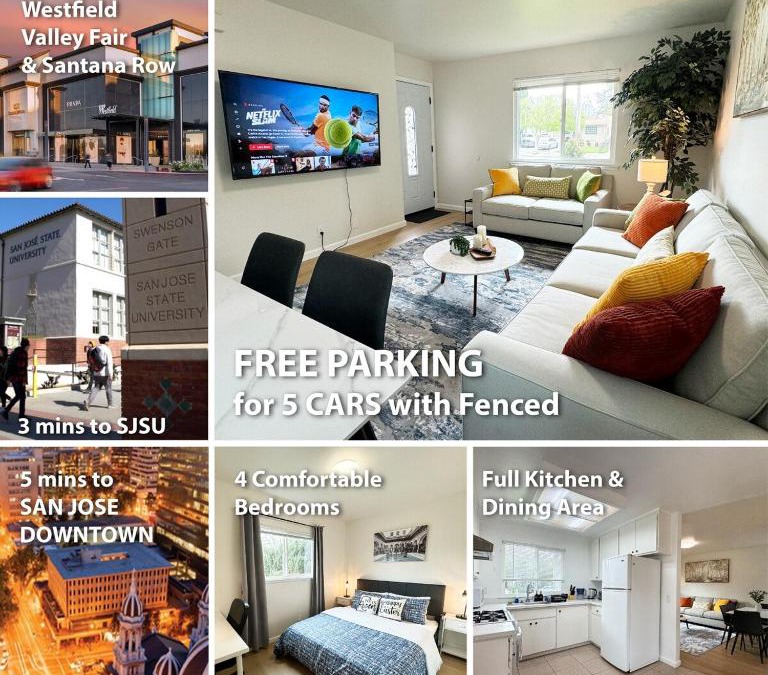 Northside Apartment | 438 Comfortable 4BR Heart Downtown SJ central AC SJSU