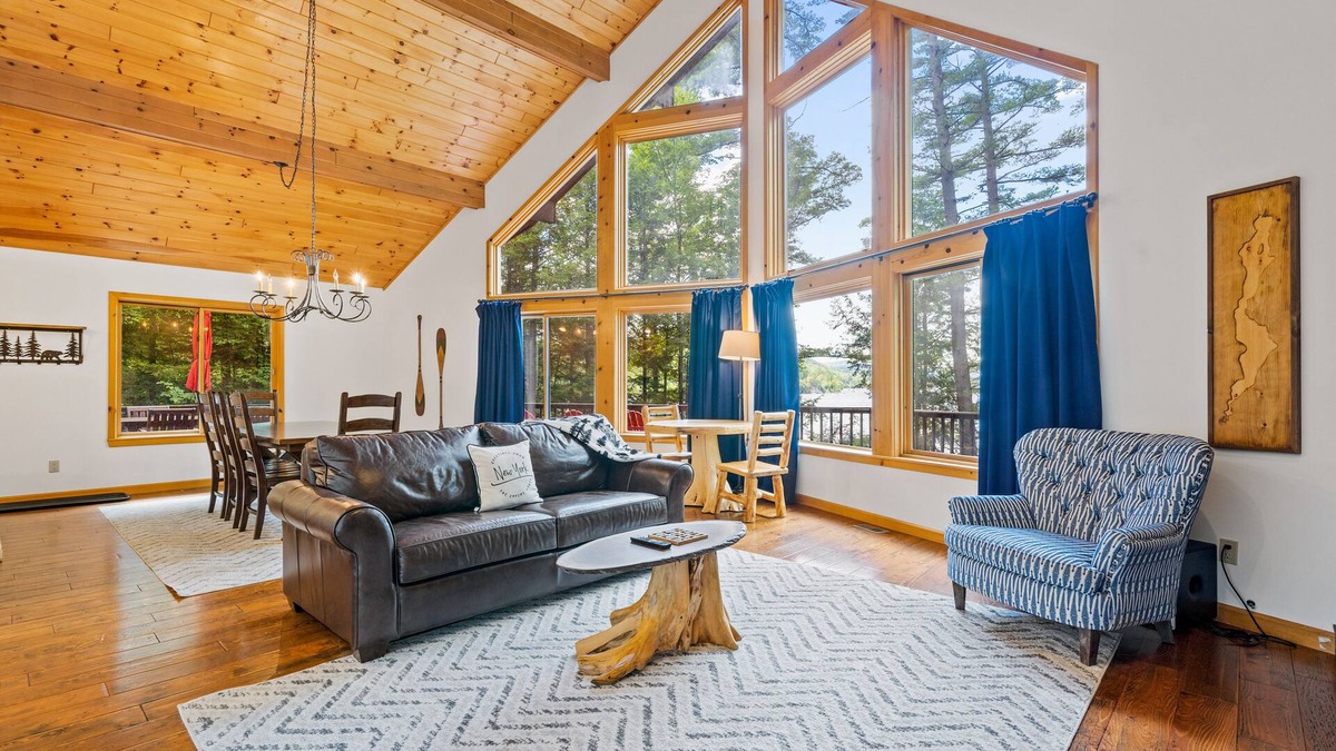 Adirondack House | 8.5-acre lakefront retreat with private beach, deck, grill, firepit, & game room