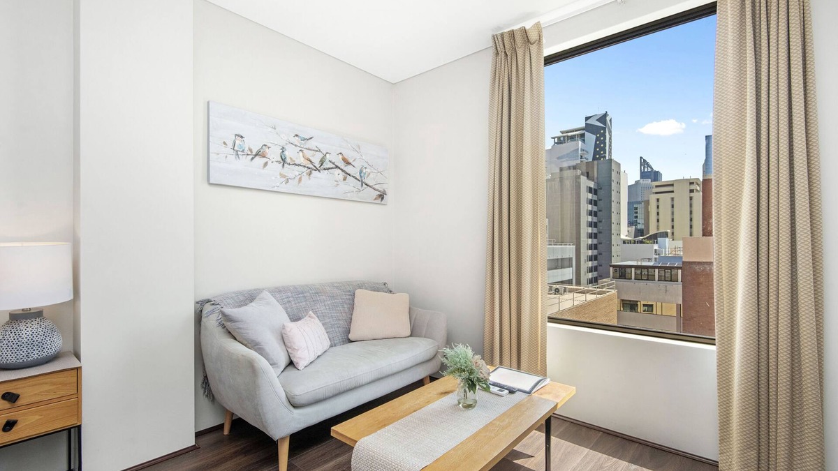East Perth Apartment | 802 Serenity Studio Apt for 2 high floor WIFI Laundry CBD