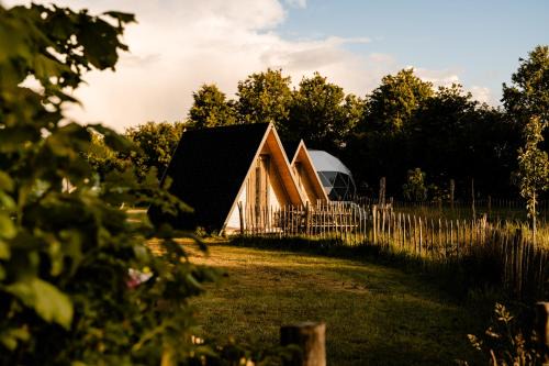 Jubbega Cabin | A-Frame Vijverhuisje met uitzicht over de vijver