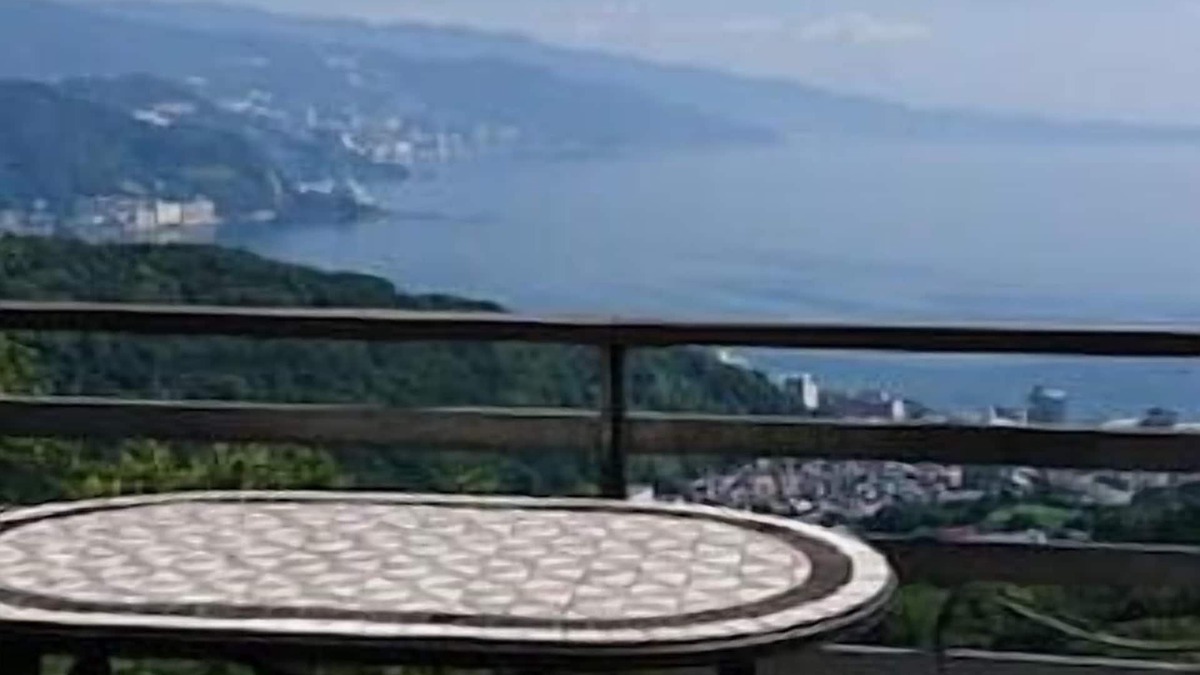 Shimotaga House | A spectacular view! Relax on the sea-view terrace/Scandinavian log house with hot spring & fireplace