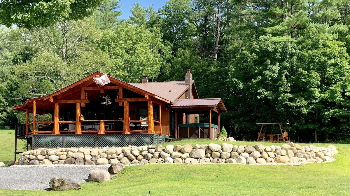 Wells House | Adirondack Mts. Lakefront Cabin with Hot Tub on Lake Algonquin, Wells , NY.