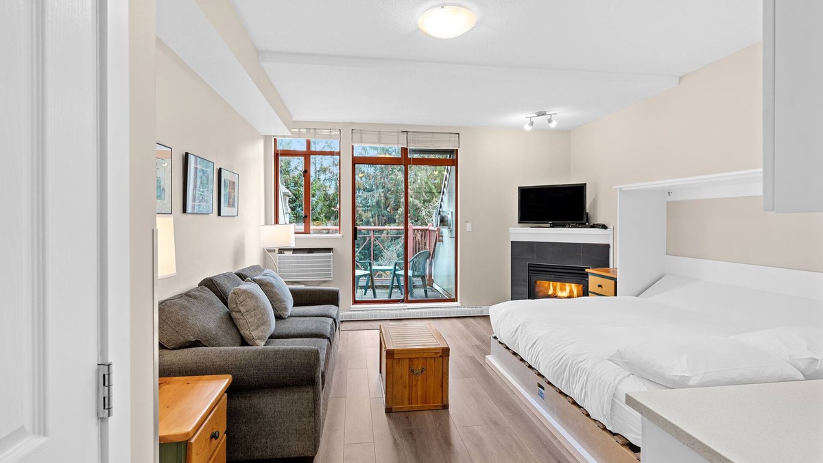 Village North Condo | Alpenglow Lodge Studio Suite with park view by MVA