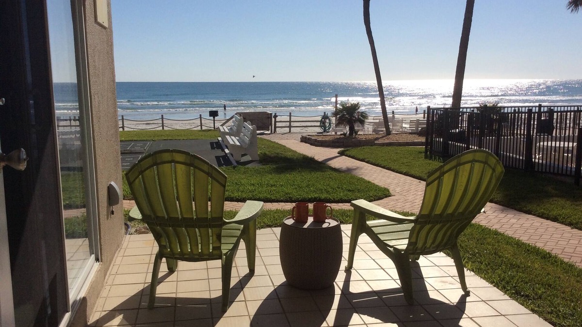 New Smyrna Beach Condo | AMAZING OCEAN FRONT ~ Ground floor Walkout ~nCorner unit ~ No Drive Beach