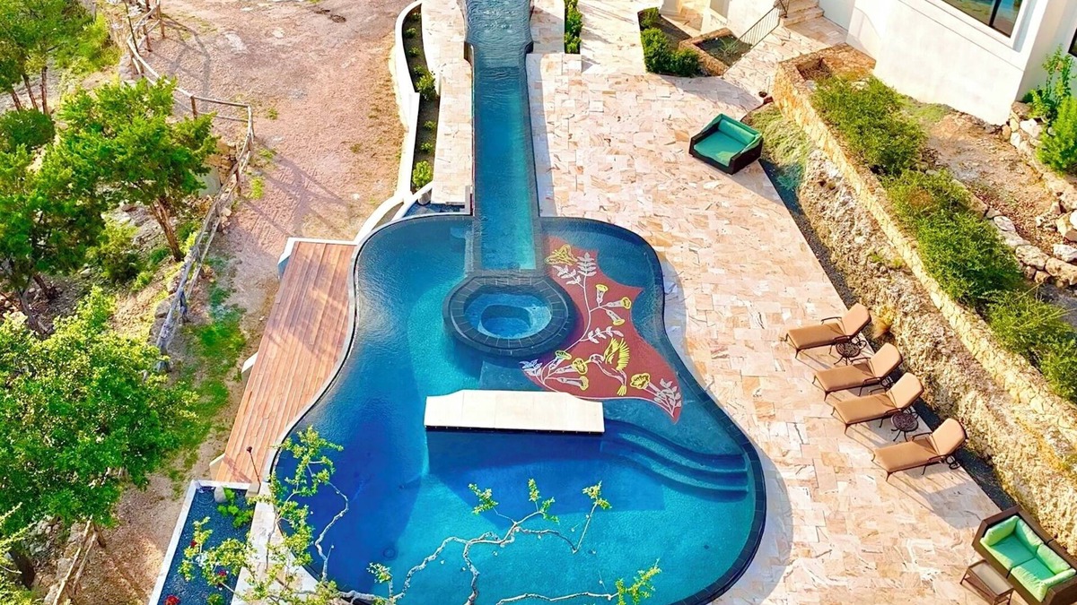 The Reserve At Twin Creeks Villa | Austin Guitar Pool | 87.5 FT Guitar Pool