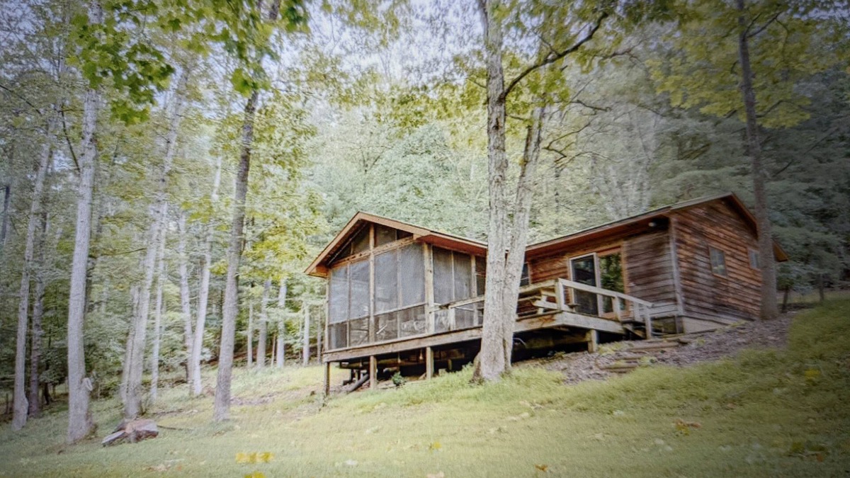 Harrisonville Cabin | Backyard creek, screened porch