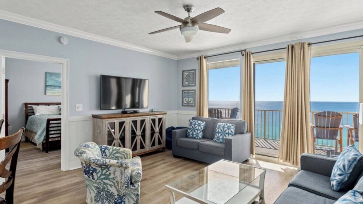Lower Grand Lagoon Condo | Beachfront PCB Rentals 1406: large balcony, owner managed, Free Beach Service!