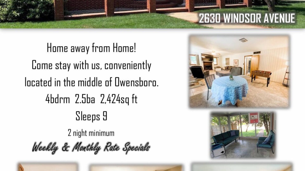 Owensboro House | Beautiful spacious 4-bedroom, 6-bed house in Owensboro with screened in porch.
