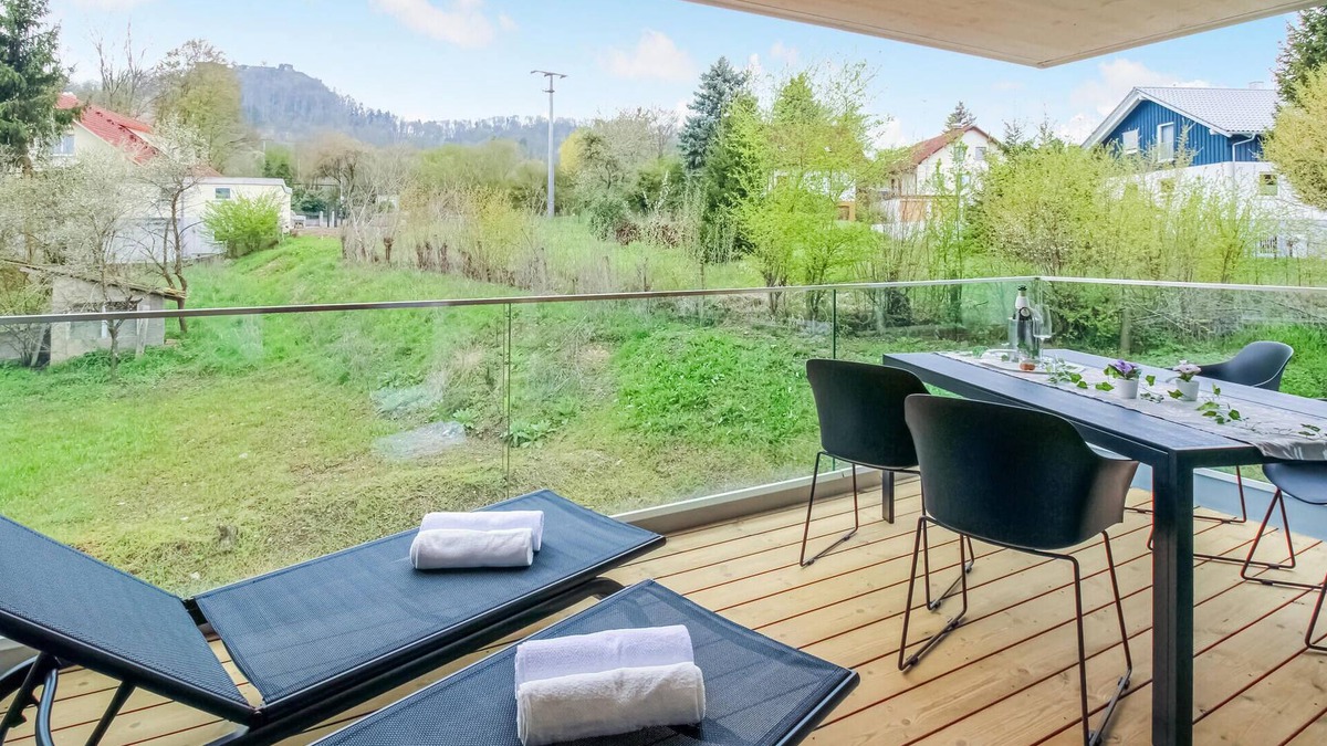 Muhlhausen Apartment | Beautiful, welcoming apartment with balcony and views of the hilly surroundings.