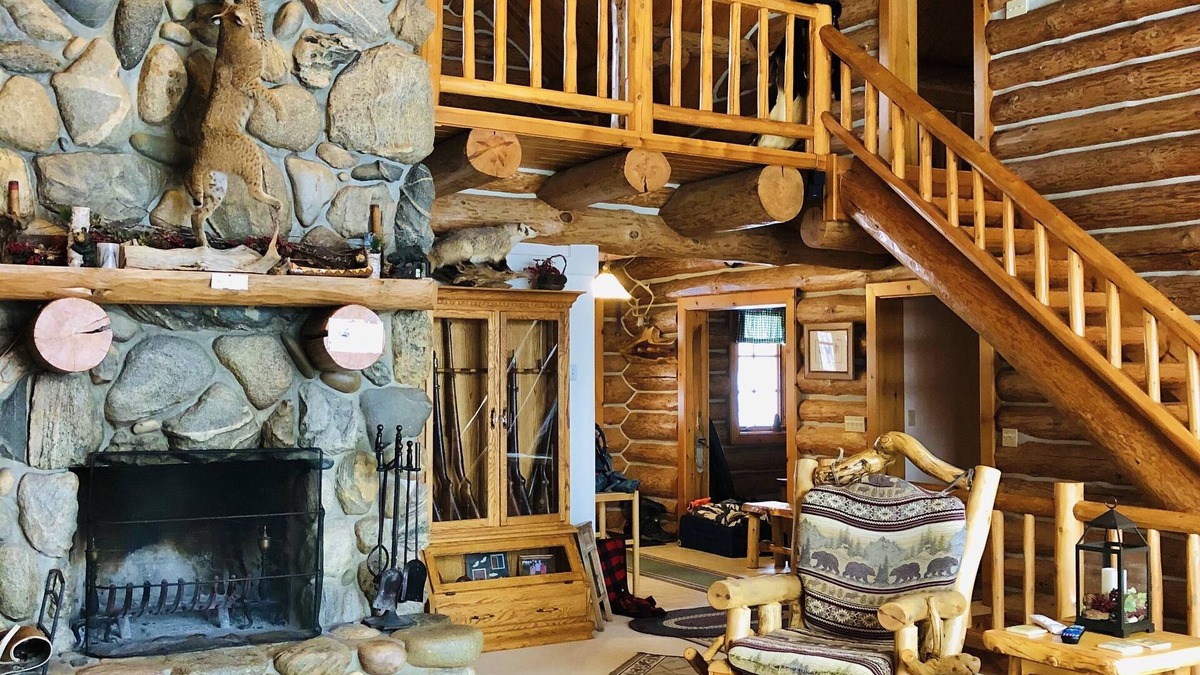 Central Lake Cabin | Bellaire Overlook Log Home on Beautiful 40 Acres with sunset views