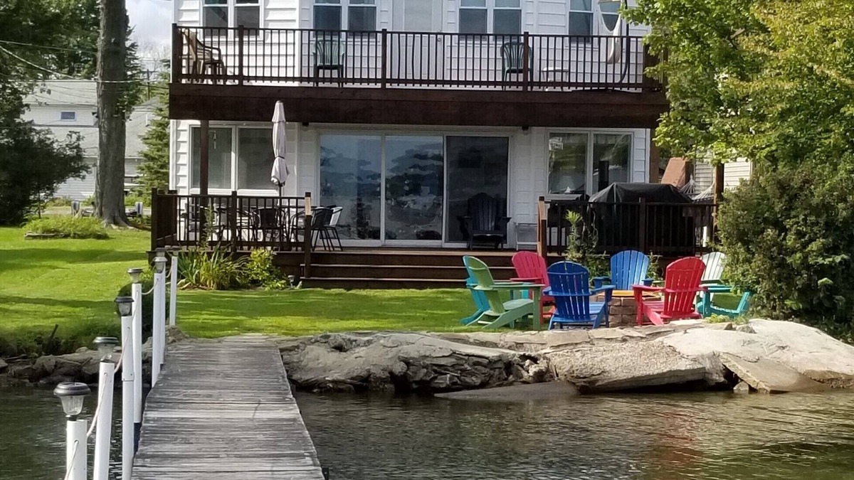 Bemus Point House | Bemus Point lakefront family home with deck, dock, boat slip, sunroom with view