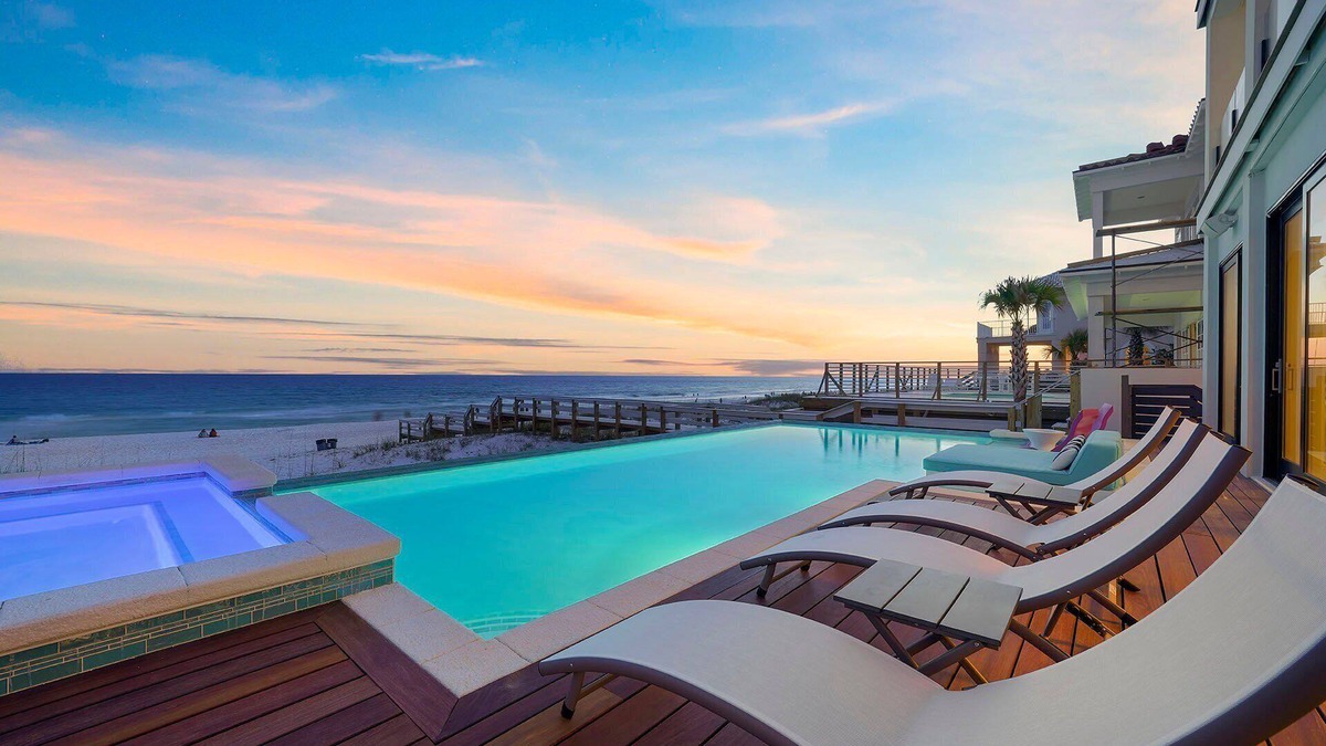 Crystal Beach House | Big House by the Sea - Beach Front Home with Large Private Pool, Theater & Bar