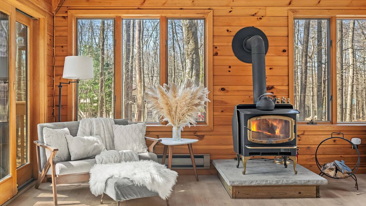 Pocono Lake Cabin | Black Deer Cabin- a cozy real cabin feel a block from the lake, boho rustic vibe