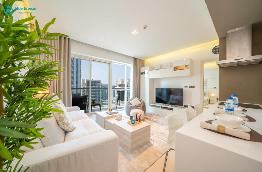 Bur Dubai Apartment | Blue Breeze - Modern Apt with Partial Marina Views & Balcony