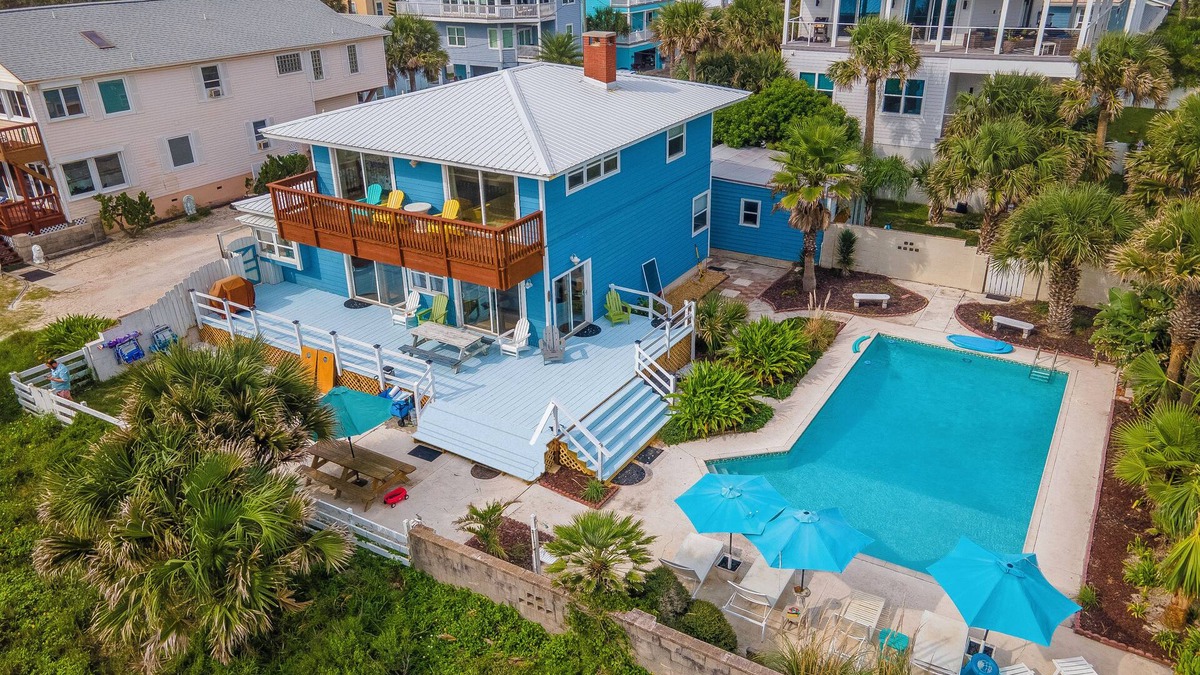 St. Augustine Beach House | Blue dolphin beach front cottage 5 star home- large private pool - one of a kind