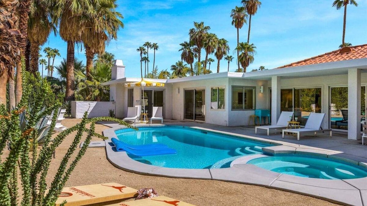Indian Canyon House | Blue Door at Indian Canyons – Mid-Century Retreat with Pool, Spa, Golf Course and Mountain Views