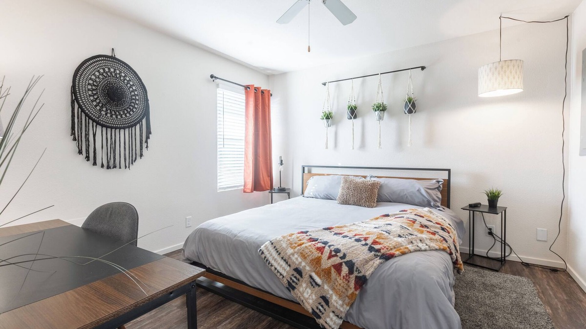 Overland Park Apartment | Boho Chic in Overland Park Free Parking Fast Wifi Dedicated Workspace