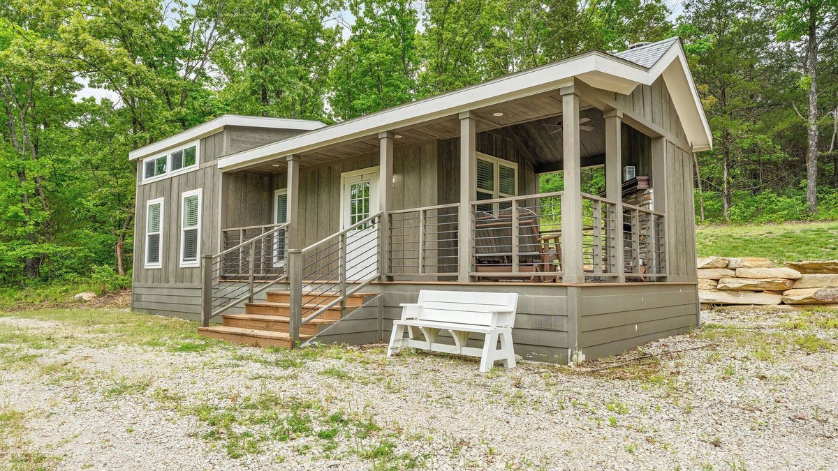 Branson Cabin | Branson Tiny Home on 52 Acres w/Private Stocked Pond 1/4 mile hike from home!