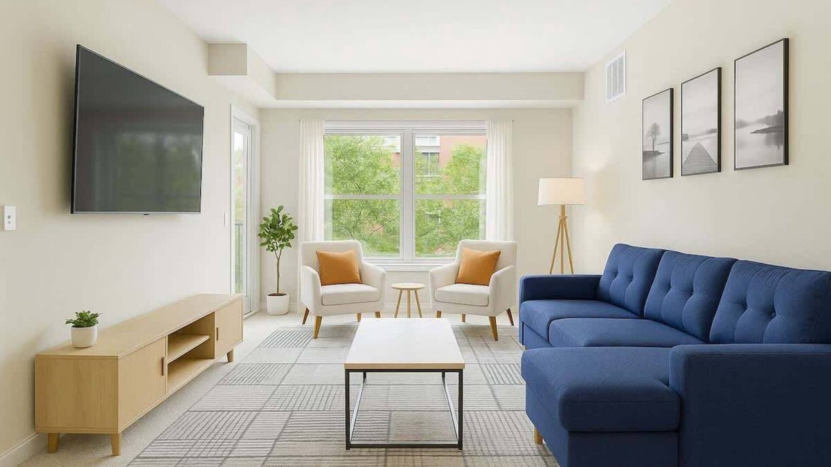 West Seventh Apartment | Bright 2BR Stay | King and 2 Queens + FREE Parking