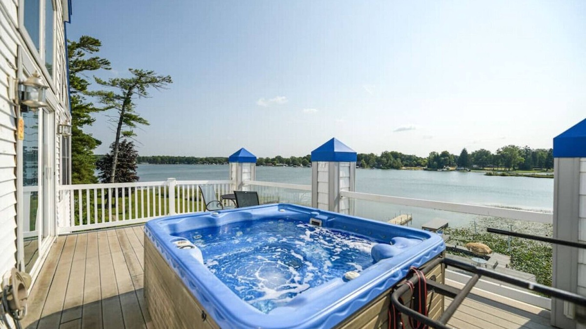 Spring Lake House | Campau upper 3 leve · Lakefront 2 Kings 2 Hot tub(s) spa, fireplace-pit