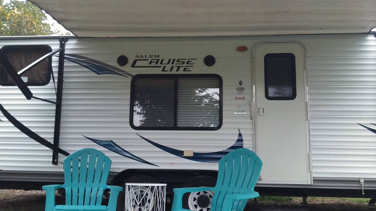 Waresboro Resort | Camper near pool at Pebble Hill RV Resort