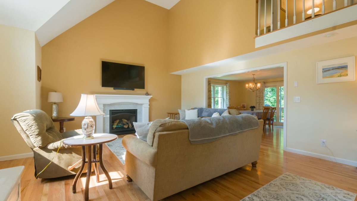Mashpee House | Cape Cod pet friendly home with deck with gas grill, back yard patio with fire pit, and central AC