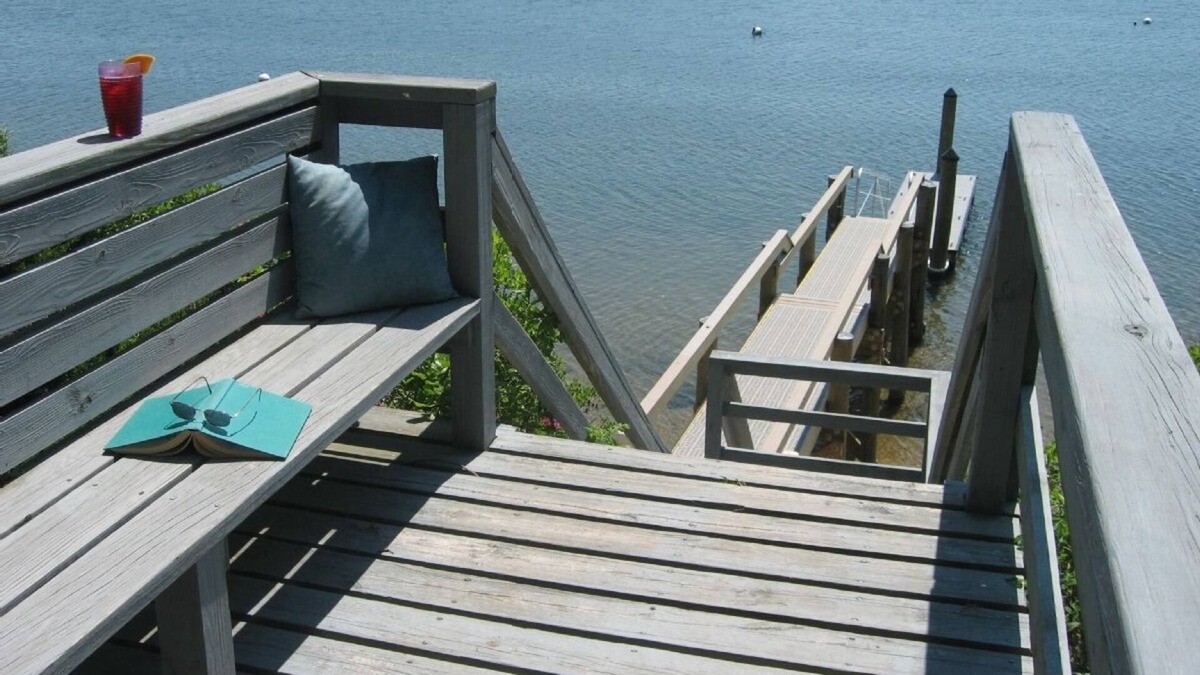 Mashpee Neck House | Cape Cod Waterfront Vacation Home dock and 2 kayaks: