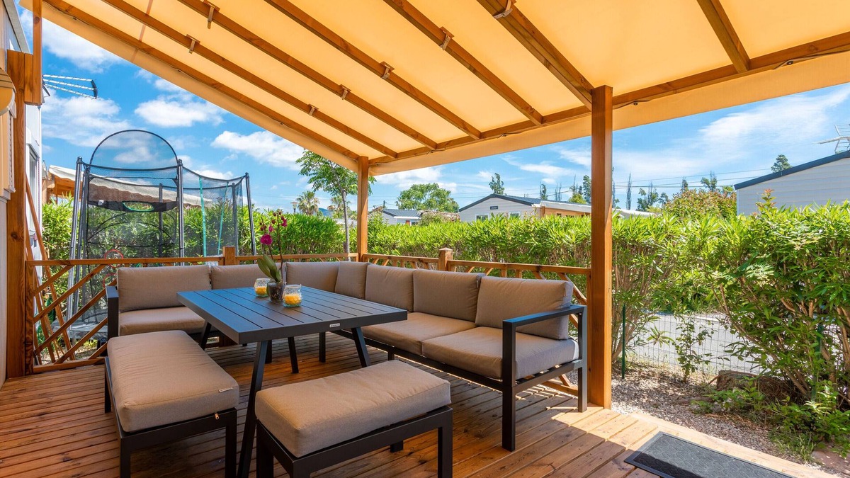 Frejus RV Rental | Caravan 'Le Mediterranéen' with Mountain View, Shared Pool and Air Conditioning