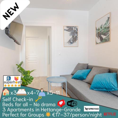 Hettange-Grande Apartment | CATTENOM NEW NOVÝ NOU NOVO - 3 min Parking, Wi-Fi, Nespresso - Spacieux & serein, idéal pros et familles - Spacious & serene, perfect for pros & families