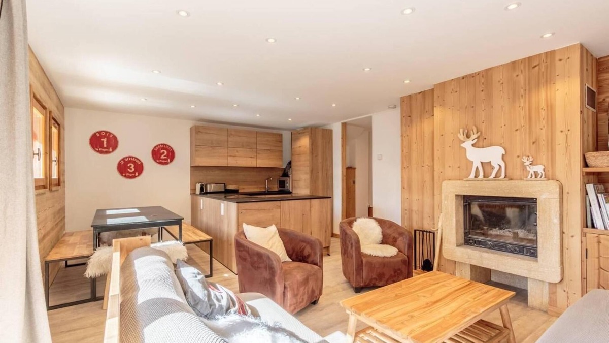 Plagne Soleil Ski Chalet | Chalet, ski-in/ski-out & foot of the slopes, 2nd floor, view resort, balcony, fireplace or stove, tv