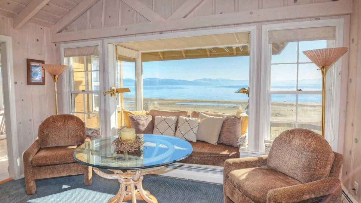 Tahoe Vista Cabin | Charming Lakefront Cabin Complex, with Pier/Buoy, Sandy Beach, shared Deck & Dog Friendly