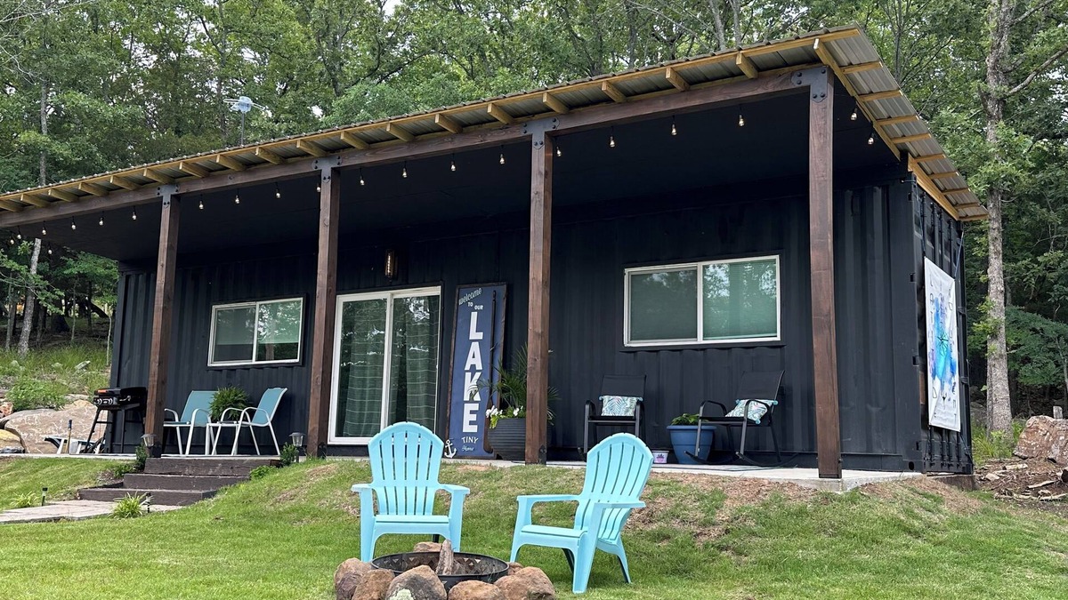 Cookson House | Charming shipping container home with lake view and boat ramp.