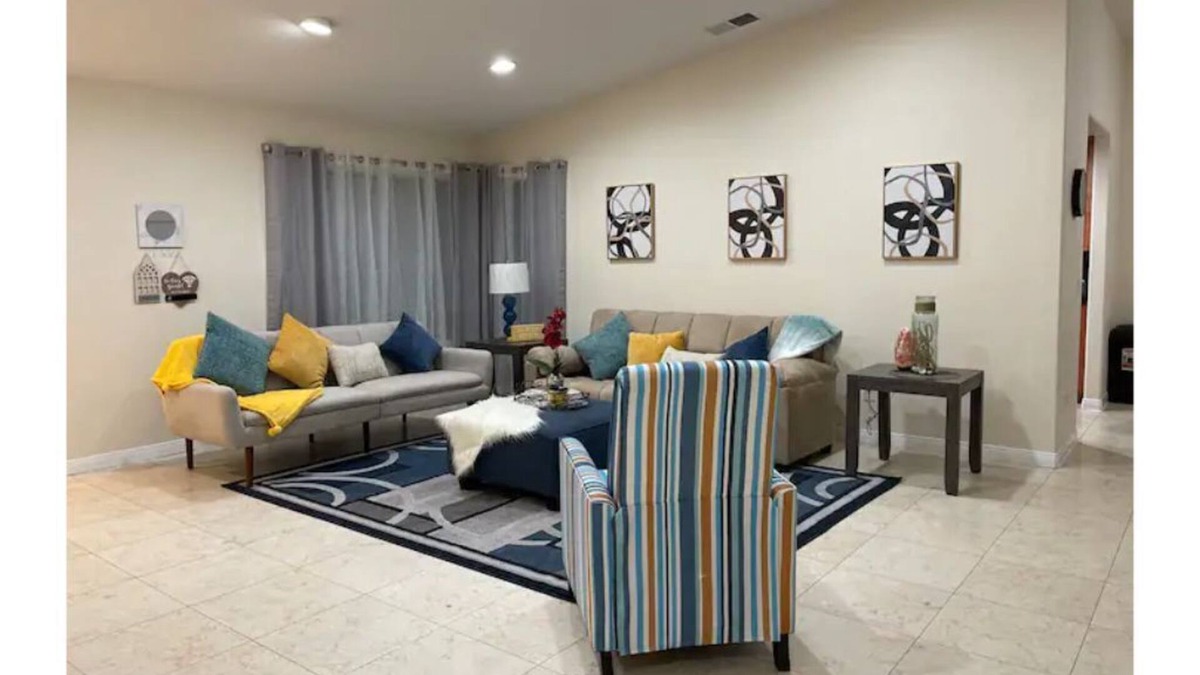 Moreno Valley House | Cheerful 4-bedroom home with fireplace
