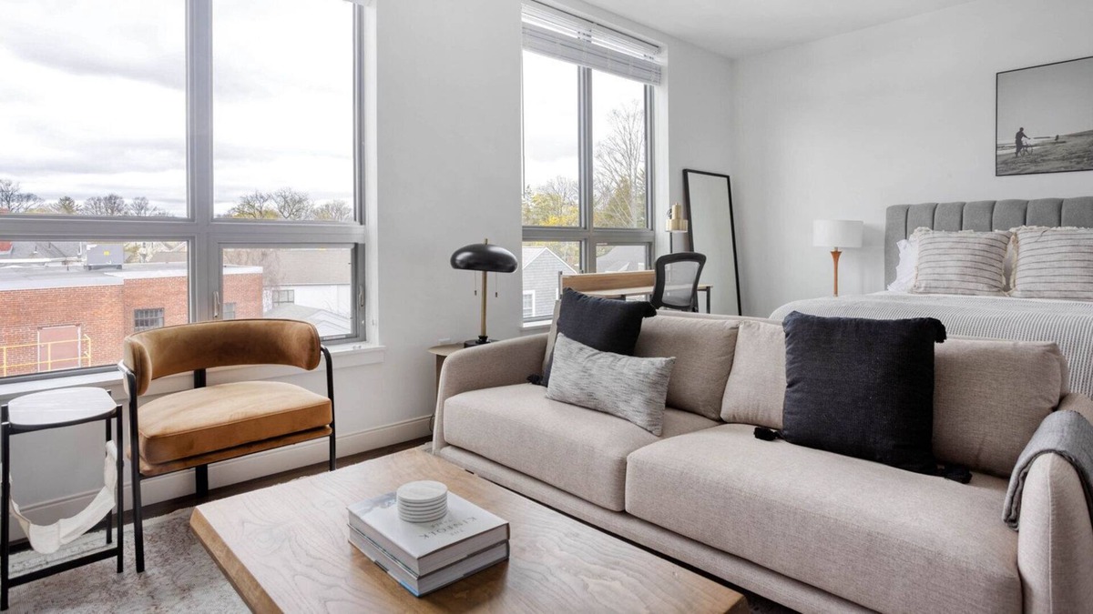 Newtonville Apartment | Chic studio w/ Gym, W/D, Steps from Newtonville Train by Blueground
