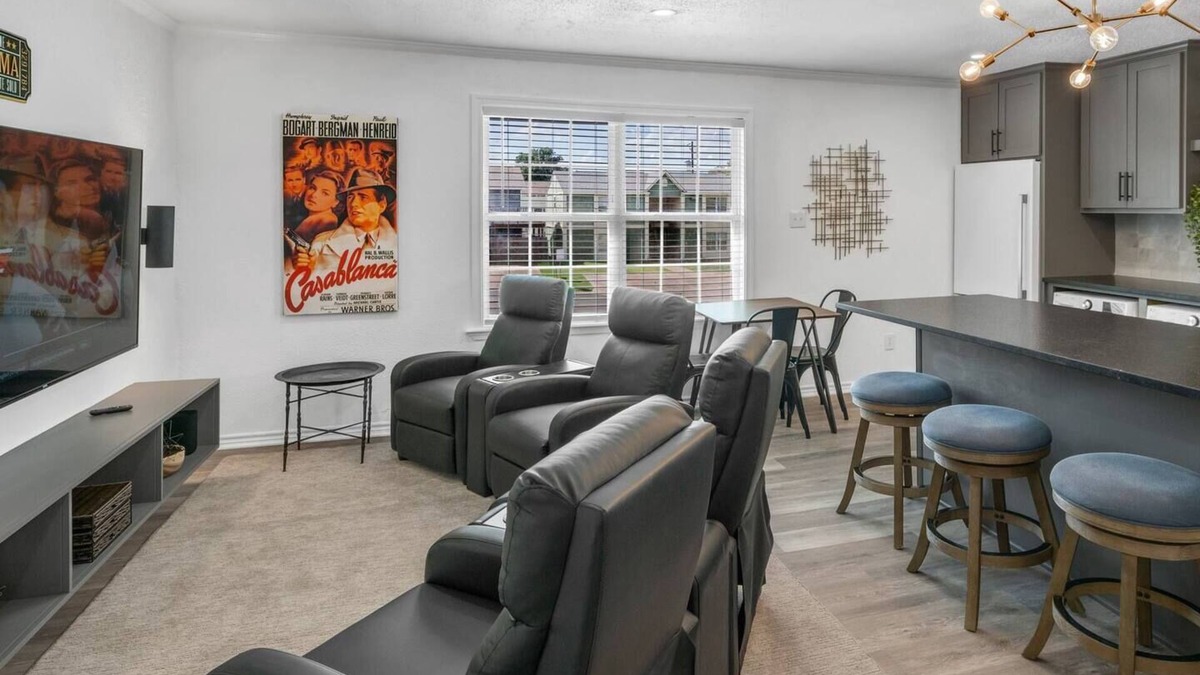 College Station Apartment | Cinema: 2 Bedroom, Walk to A&M, Comfy King Beds