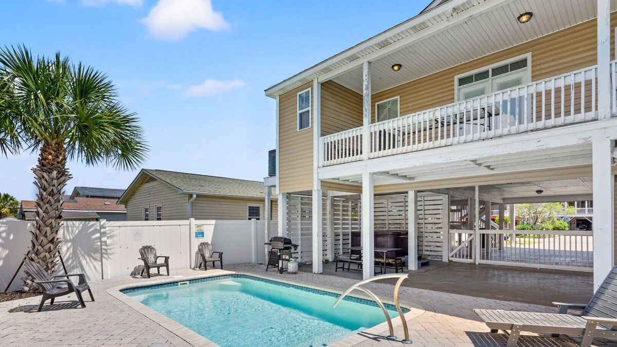 Cherry Grove Beach House | Coastal Soul: Family-Friendly Retreat w/Pool, Hot Tub, Grill & Steps from Beach Fun!