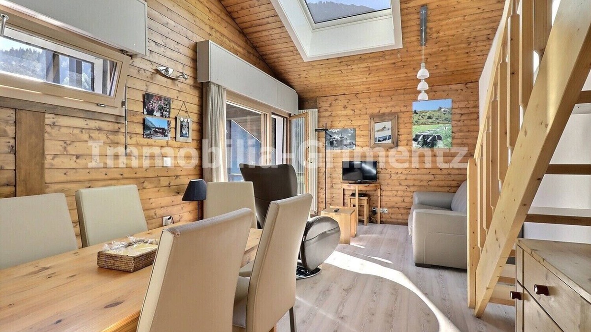 Grimentz Apartment | Comfortable studio on 2 levels for 2 to 4 people, living room with 1 divan bed, kitchen area with di