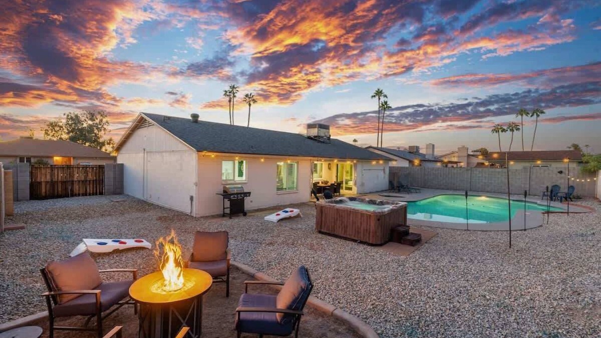 Glendale House | Cozy 3BR Stadium Oasis! Pool + Hot Tub + Fire Pit