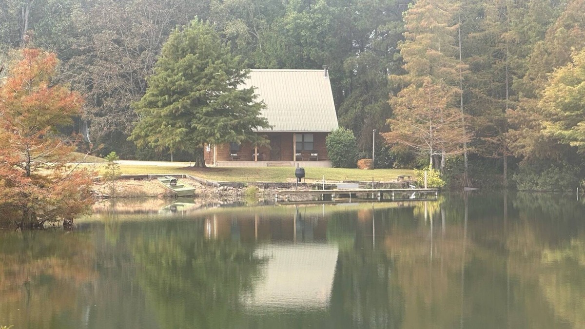 Longleaf Cabin | Cozy Cabin setting behind a 1 1/2 acre pond that is lined with Cypress Trees.