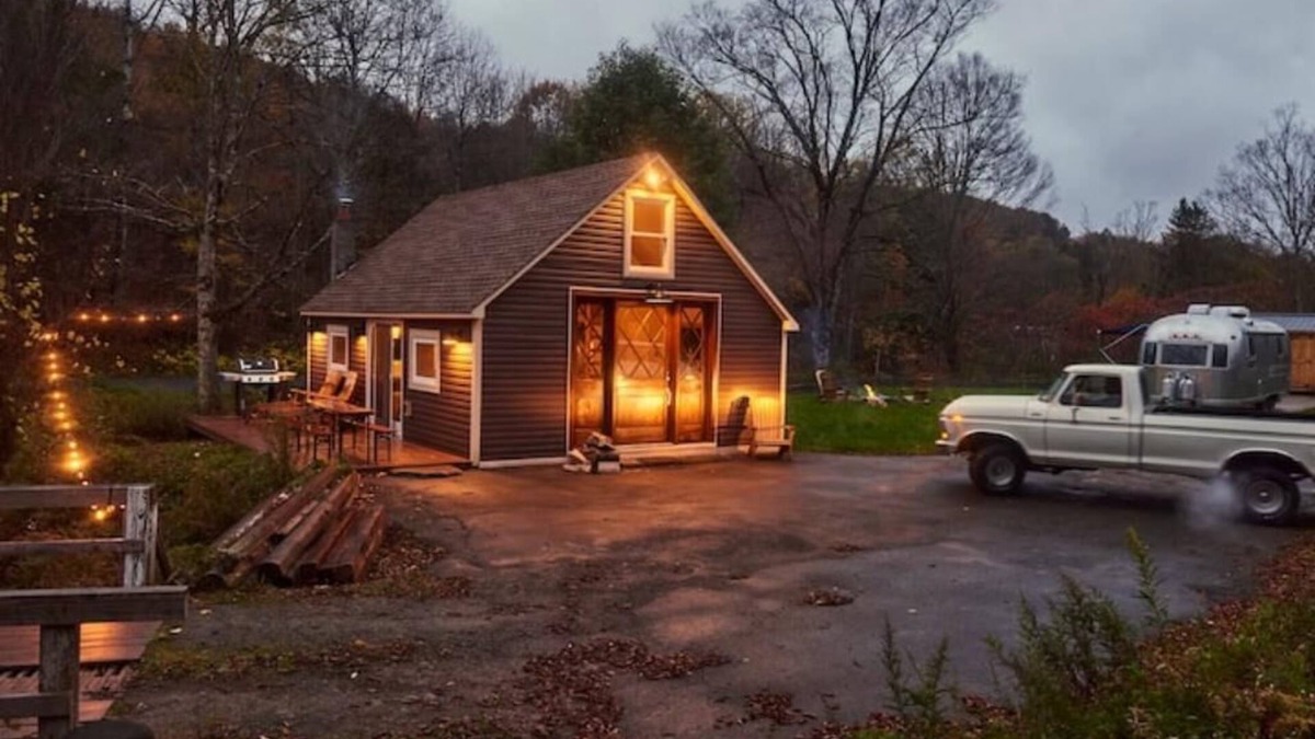 Town of Colchester Cabin | Cozy Catskill Getaway with Airstream on a brook with fire pit. Pet friendly!