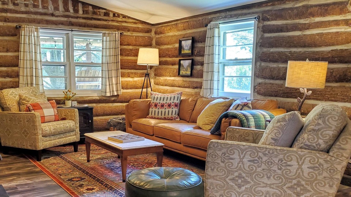 Spruce Pine Cabin | Cozy Hand Built Log Cabin Rocking Chair Porch King Bed