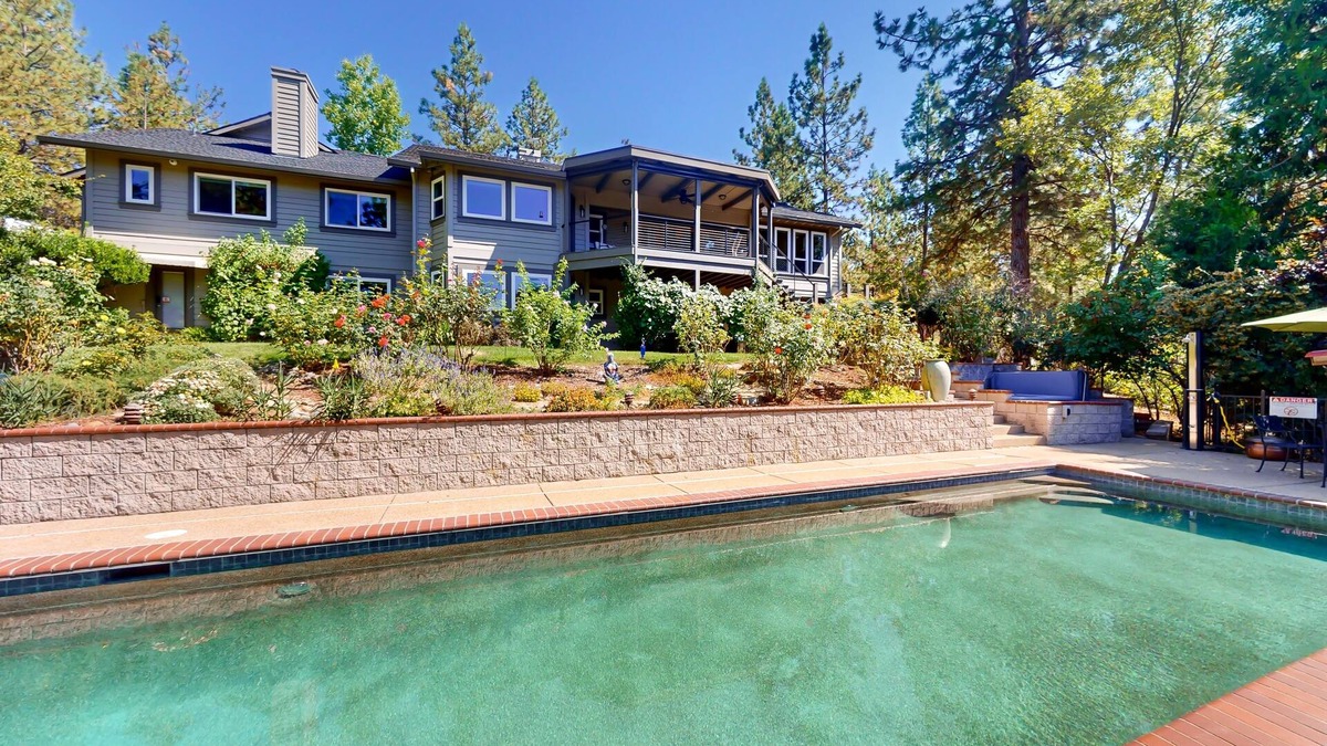 Grass Valley House | Cozy retreat with pool, hot tub, basketball court, wood fireplace, & gas grill