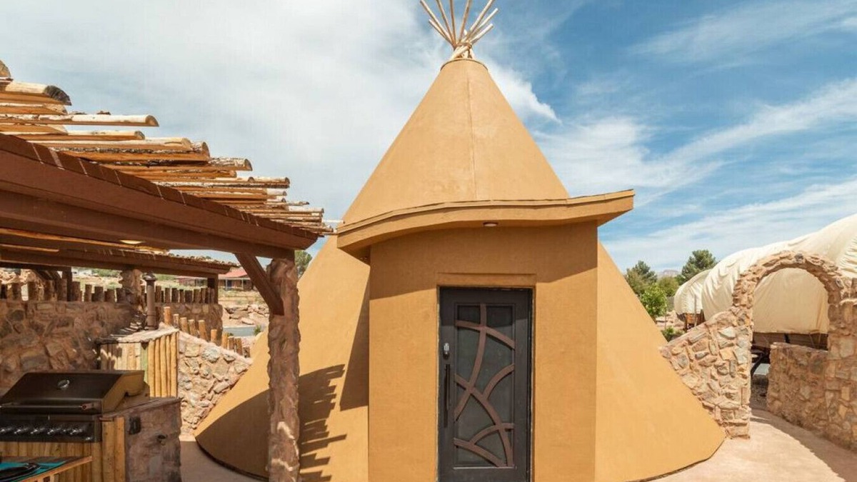 Virgin RV Rental | Crow Tipi by the Pond with 1 King Bed, Hot Tub and Outdoor Kitchen Unit #36