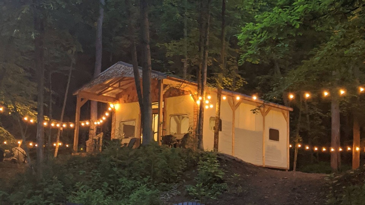 Wooster Cabin | Custom design Safari Tent overlooking a serene running creek & natural waterfall
