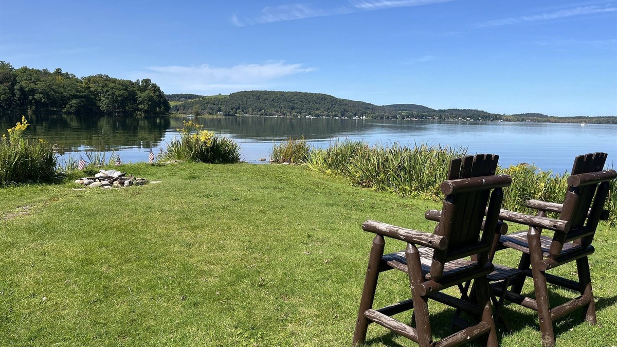 Richfield Springs House | Dad's Lakeside Dugout Great getaway, large lawn leads to water, Near Cooperstown